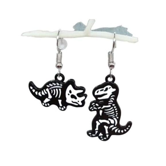 New Fun Dangle Dinosaur Halloween Earrings Skeleton Dinosaurs! - Picture 1 of 2